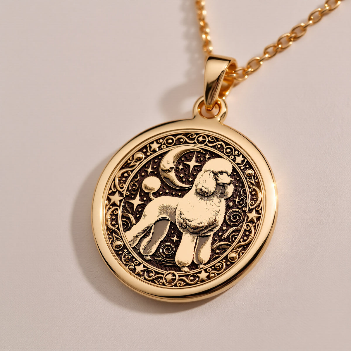 Custom Poodle Dog Medallion Pendant - 14K Solid Gold