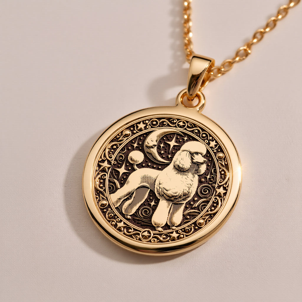 Custom Poodle Dog Medallion Pendant - 14K Solid Gold