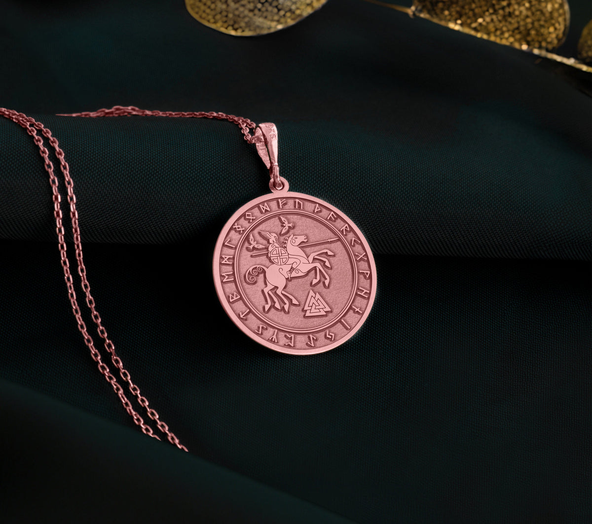14K Solid Gold Odin Charm Necklace, Odin Silver Pendant, Rose Gold Odin Necklace, Celtic Jewelry, Wotan Medallion, Raven Talisman, Celt Gift