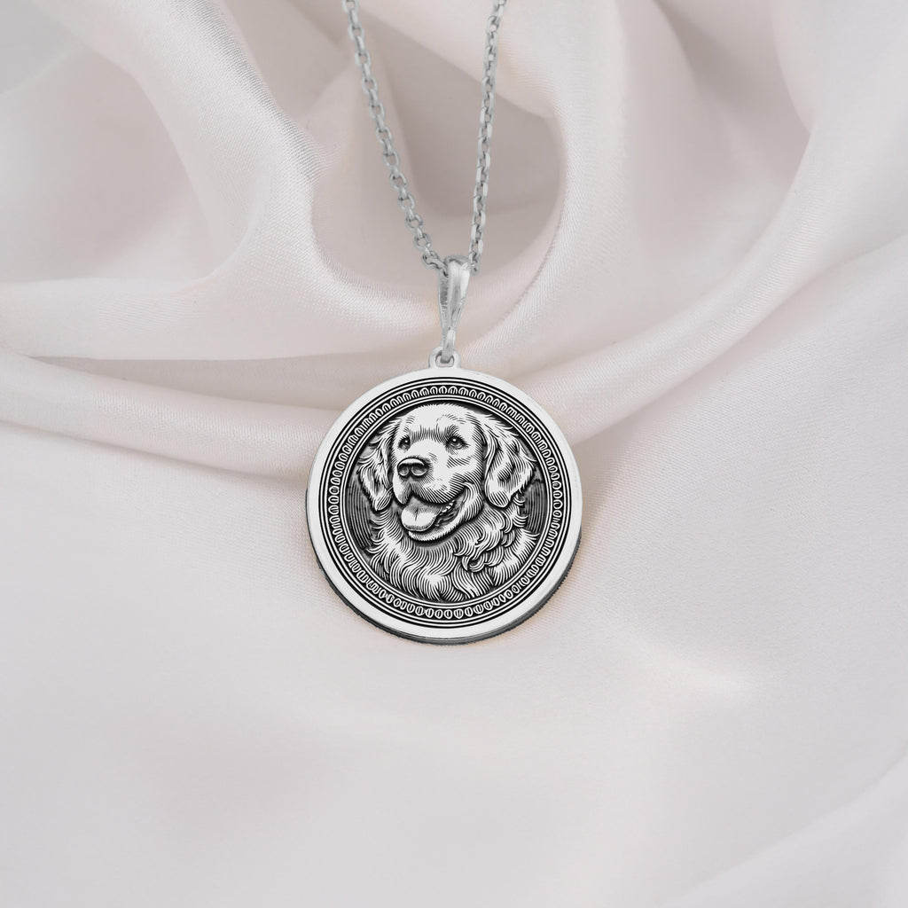925 Sterling Silver Golden Retriever pendant, designed with a classic dog silhouette. A perfect silver pet charm, symbolizing devotion and companionship, making it a wonderful gift for Golden Retriever owners.