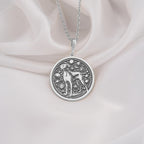 Doberman Dog Cosmic Medallion Necklace Necklaces 925 925 Sterling Silver dog standing pendant necklace with circular border
