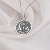 925 Sterling Silver Selene Medallion showcasing the ethereal Greek moon goddess with flowing hair and crescent symbol. Detailed celestial coin pendant with ornate starry border. Lunar goddess jewelry symbolizing divine feminine energy.