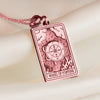 14K Solid Gold Wheel of Fortune Tarot Charm Necklace, Silver Wheel of Fortune Tarot Card Pendant, Triple Chain Tarot Charm Necklace