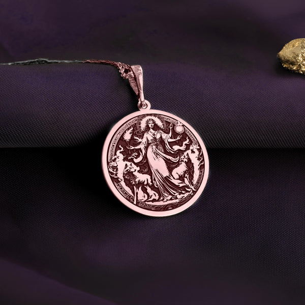 Rose gold Hecate charm pendant, inspired by the triple goddess and the power of lunar transformation. A mystical talisman for witches, spiritual seekers, and goddess devotees, symbolizing intuition, protection, and the sacred feminine. This powerful amulet reflects the wisdom of the moon, crossroads magic, and esoteric knowledge, deeply connected to Wicca, divination, and ancient rituals. perfect gift for those embracing mystical energy, enhancing spiritual connection, and seeking inner strength