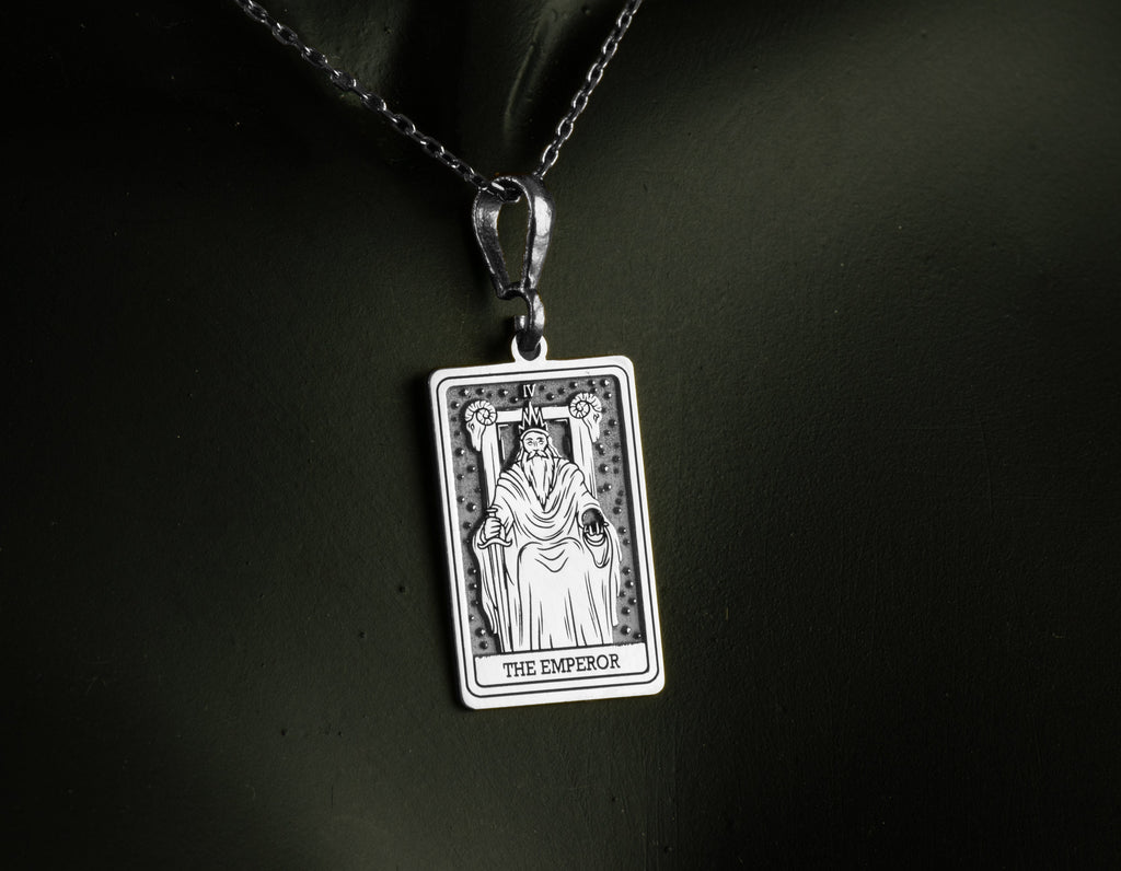 Emperor Tarot Major Arcana Pendant Necklaces 925 925 Sterling Silver rectangular pendant featuring an emperor figure design for a regal necklace.