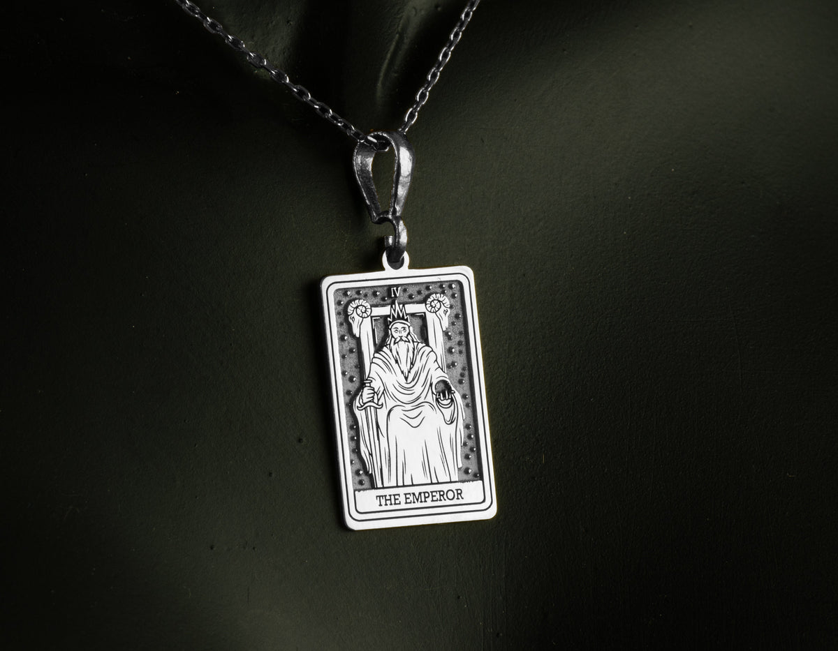 Emperor Tarot Major Arcana Pendant Necklaces 925 925 Sterling Silver rectangular pendant featuring an emperor figure design for a regal necklace.