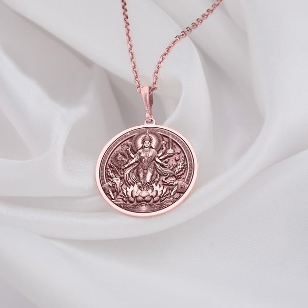 Lakshmi Rose Gold Coin necklace Hindu Goddess of Wealth, Prosperity & Fortune | Spiritual Amulet for Abundance & Blessings | Handmade Hindu Jewelry | Goddess Lakshmi Necklace for Success & Good Luck | Divine Lakshmi Talisman | Gold & Silver Lakshmi Charm for Protection & Prosperity