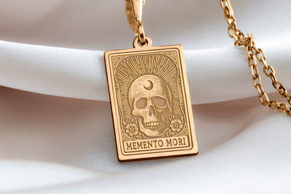 14k solid gold Memento Mori skull Pendant necklace, dainty minimalist pendant, handcrafted, boho layering, unique statement jewelry, resilience symbol, lightweight, ideal for everyday wear, one-of-a-kind charm, custom skull pendant, gift for her.