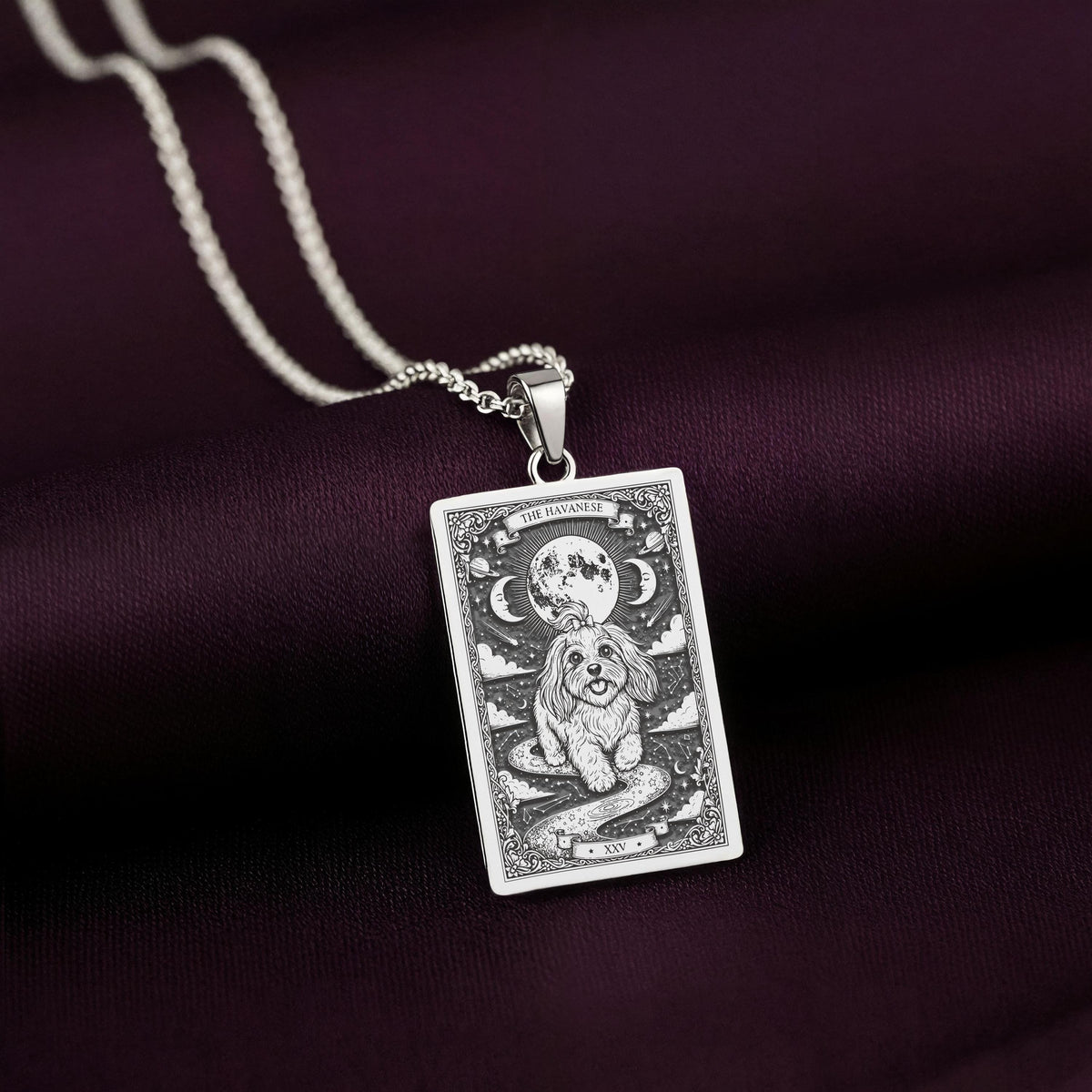 A striking 925 sterling silver Havanese charm. The art shows the celestial dog, a meaningful piece of jewelry for a pet owner.
