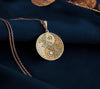 14K Gold Plated Butterfly Yin Yang Medallion with celestial elements. Spiritual balance pendant with detailed winged creatures and moon symbols. Elegant transformation jewelry gift representing harmony, duality and personal metamorphosis.