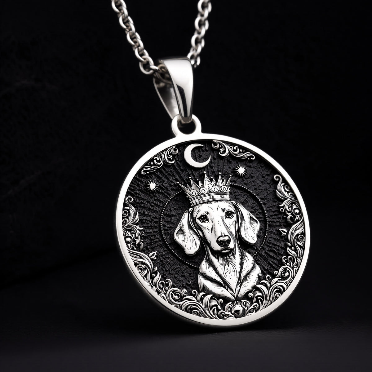 Dachshund King Portrait Pendant - 925 Sterling Silver