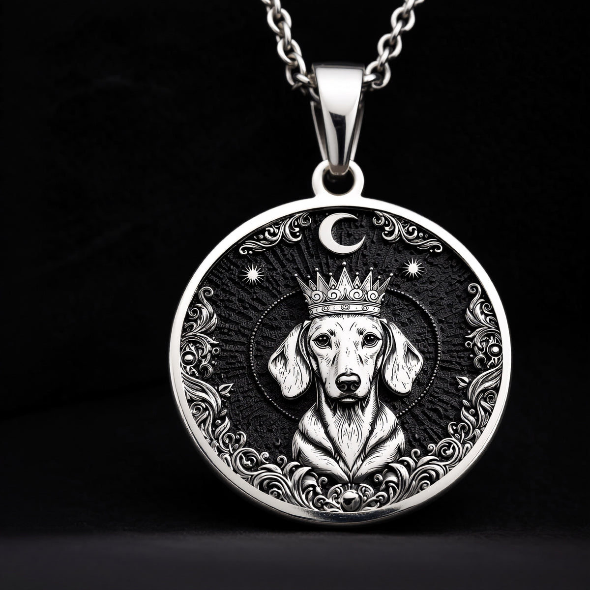 Dachshund King Portrait Pendant - 925 Sterling Silver