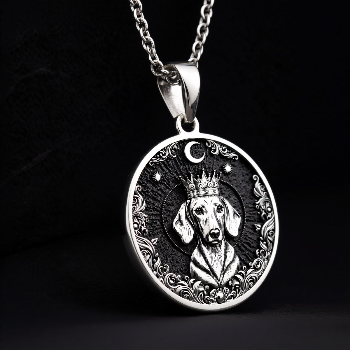 Dachshund King Portrait Pendant - 925 Sterling Silver