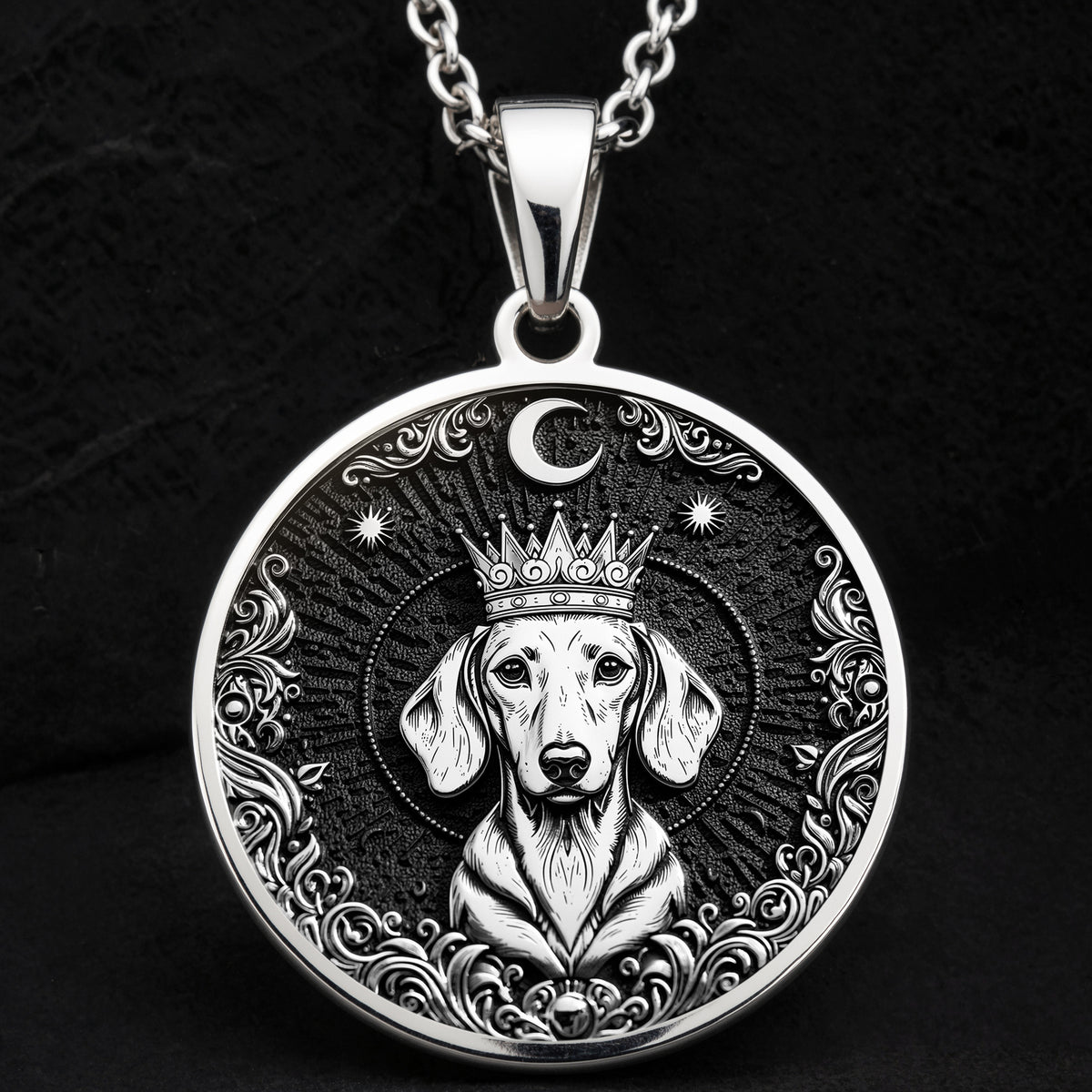 Dachshund King Portrait Pendant - 925 Sterling Silver