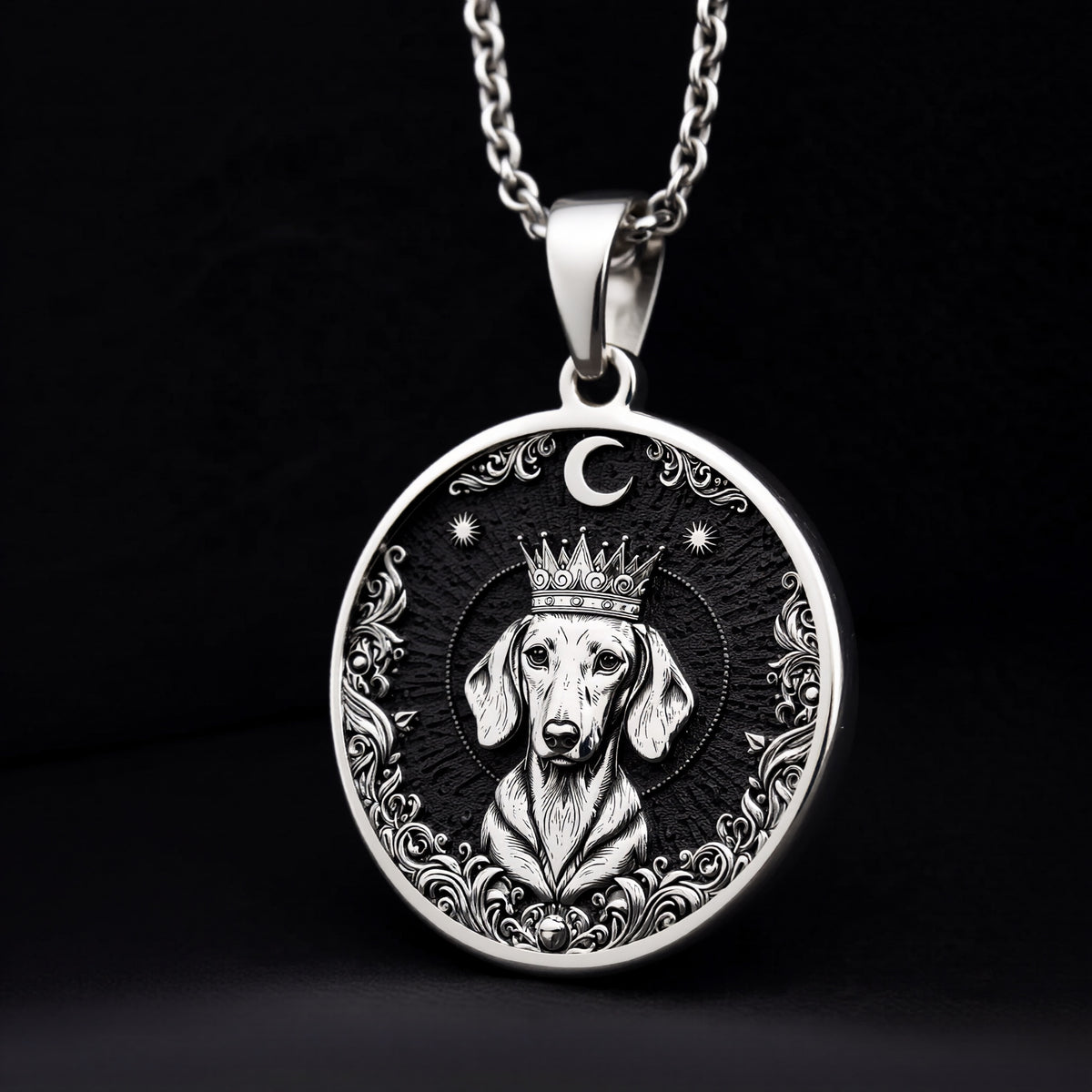 Dachshund King Portrait Pendant - 925 Sterling Silver