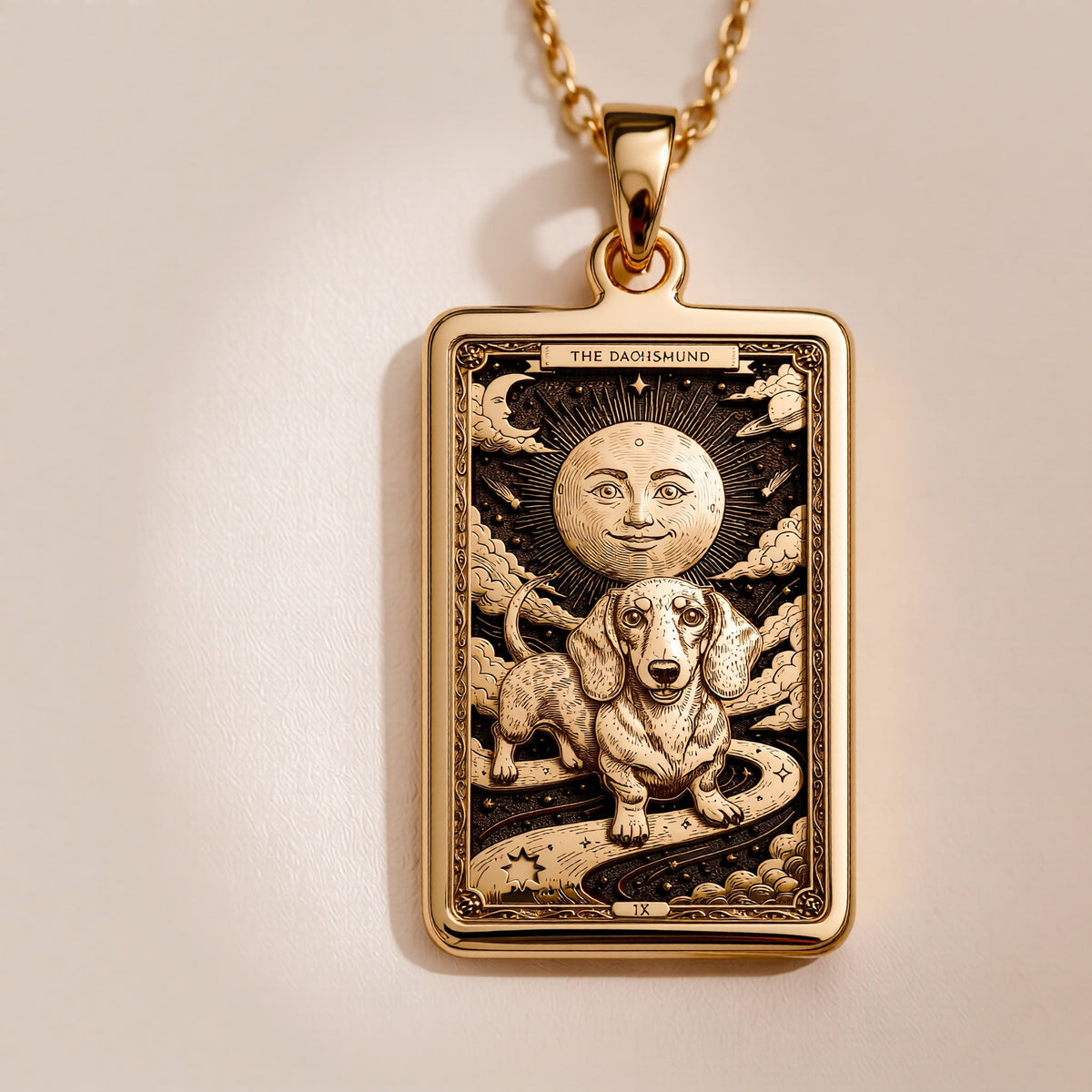 Dachshund Tarot Dog Mom Medallion - 14K Gold Plated