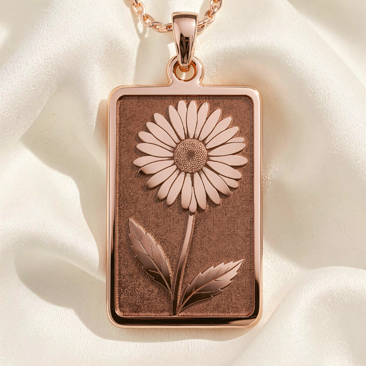 Daisy Pendant Necklace - April Birth Flower Minimalist Gift - 14K Rose Gold Plated Front View