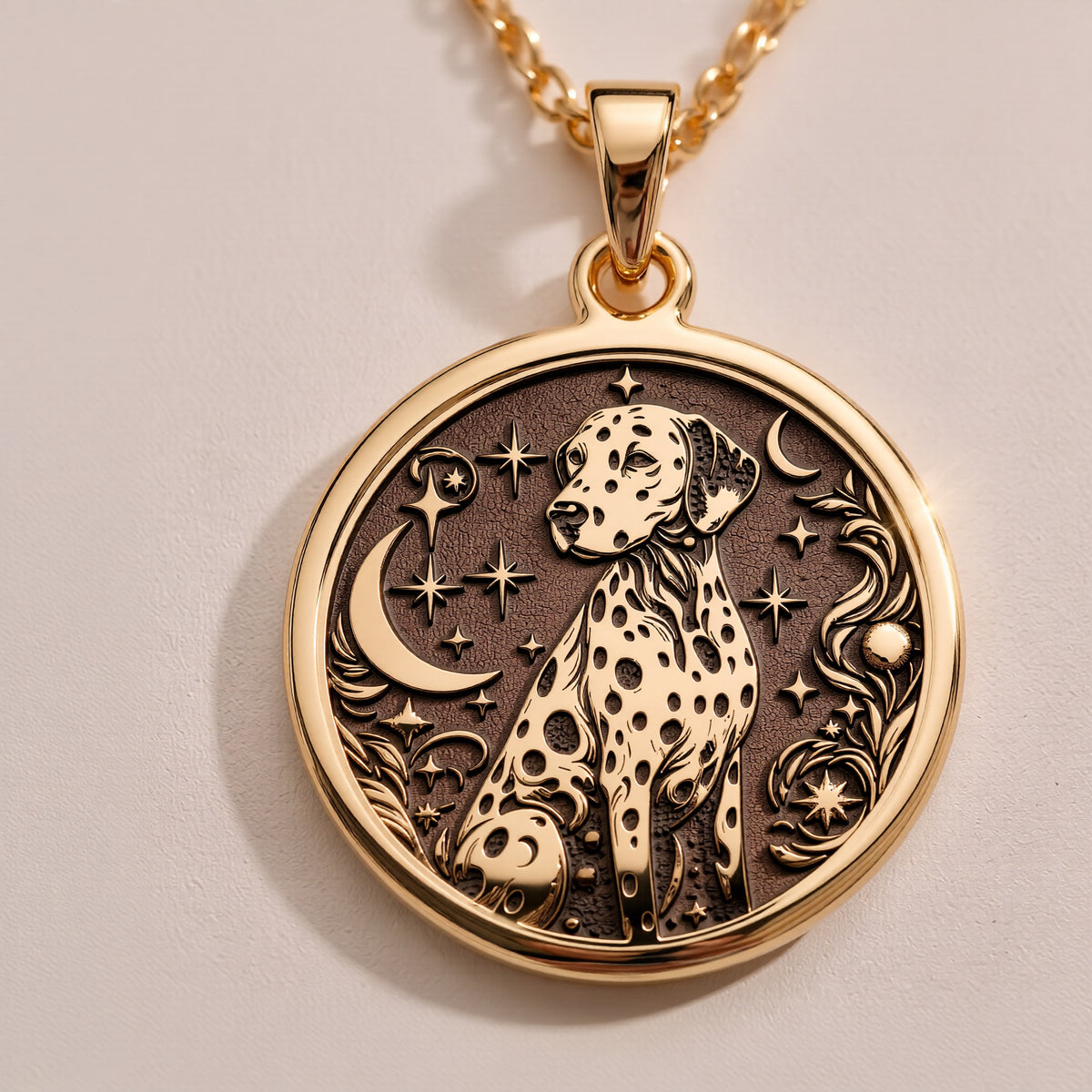Dalmatian Medallion Necklace - 14K Solid Gold