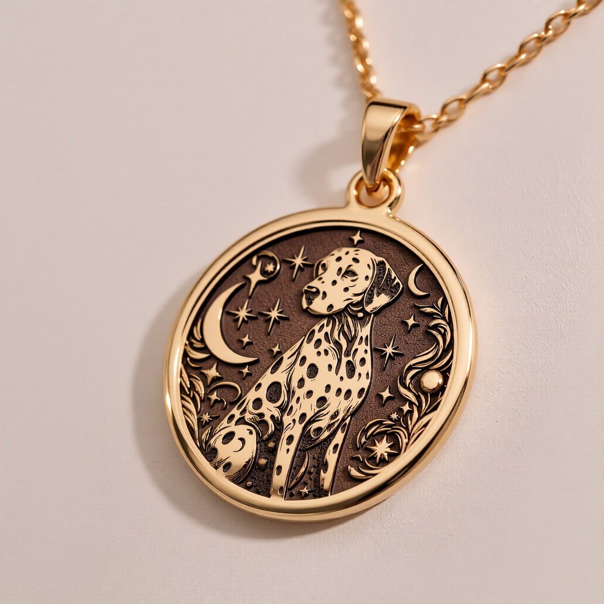 Dalmatian Medallion Necklace - 14K Solid Gold