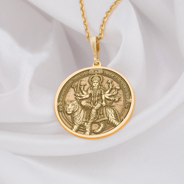 14K Solid Gold Durga Pendant Necklace | Hindu Goddess Jewelry | Divine Protection Amulet | Spiritual Gift | Shakti Protection Amulet