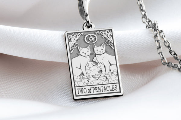 14 K Solid Two of Pentacles Tarot Card Necklace, Two of Pentacles Tarot Silver Charm Pendant, Gold Tarot Jewelry, Tarot Jewelry Gift