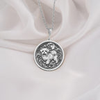 925 Sterling Silver Maltese pendant, with a moonlit background and flowing fur details. A silver puppy charm that captures cuteness and celestial style.