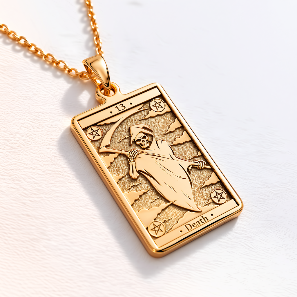 Death Tarot Major Arcana Pendant - 14K Solid Gold, Left Angle View