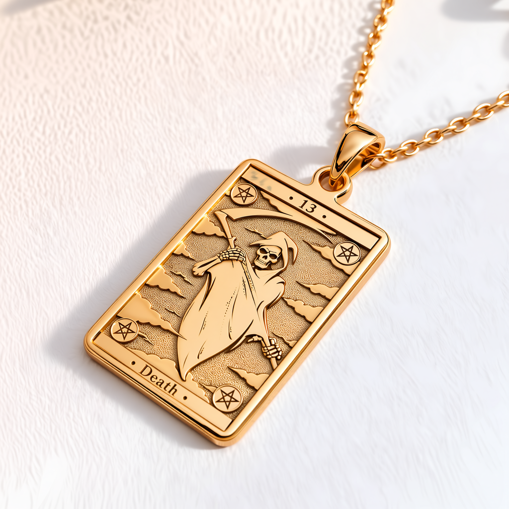 Death Tarot Major Arcana Pendant - 14K Solid Gold, Right Angle View