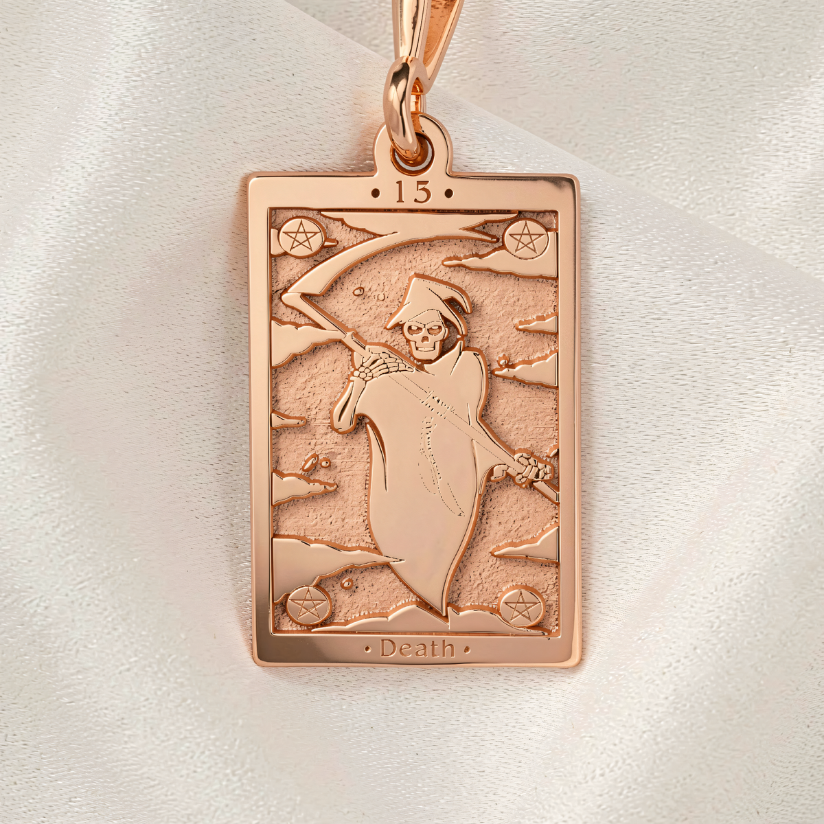 Death Tarot Major Arcana Pendant | Silver & Plated Options - Occult Talisman Spiritual Protection - 14K Rose Gold Plated Front View