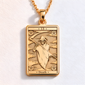 Death Tarot Major Arcana Pendant in a gold finish, shown from the front with detailed engraving on the pendant.