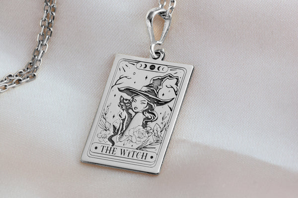 silver witch necklace with cat Crystal cat pendant witchcraftVintage witch necklace with feline charmBlack cat occult necklaceWitchcraft cat pendant&quot;Magical cat charm necklace Solid gold witch necklace with hat