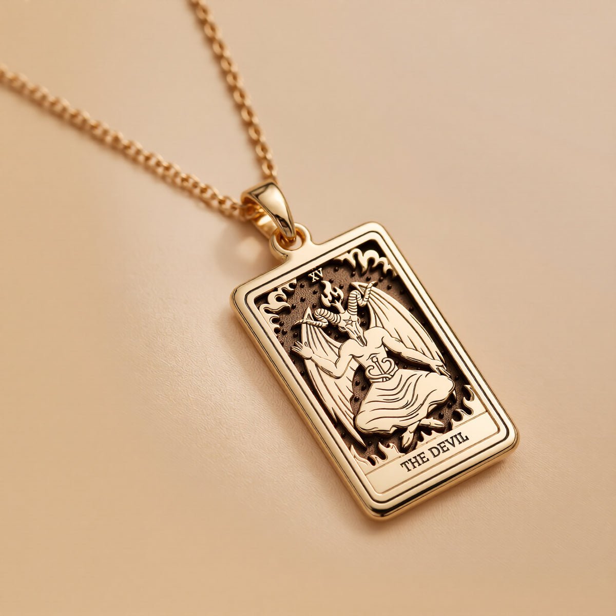 Devil Tarot Rider Waite Occult Amulet Necklace - 14K Solid Gold