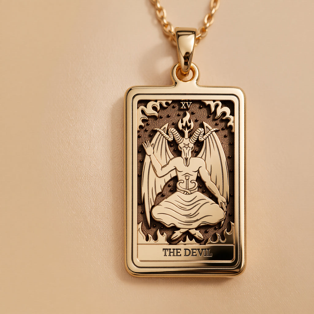 Devil Tarot Rider Waite Occult Amulet Necklace - 14K Solid Gold
