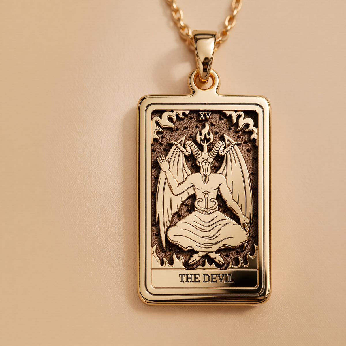 Devil Tarot Rider Waite Occult Amulet Necklace - 14K Solid Gold
