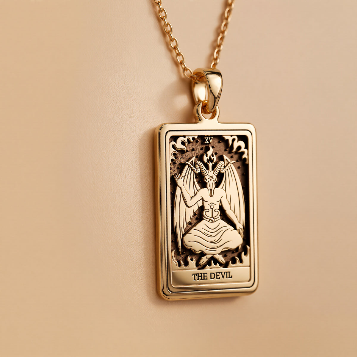 Devil Tarot Rider Waite Occult Amulet Necklace - 14K Solid Gold