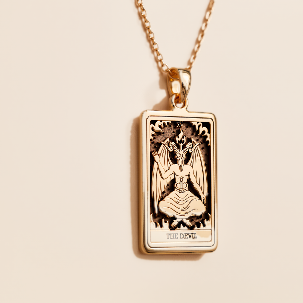 Devil Tarot Rider Waite Occult Amulet Necklace - 14K Solid Gold