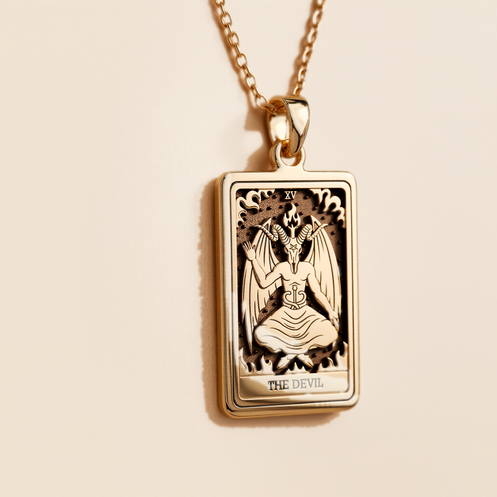 Devil Tarot Rider Waite Occult Amulet Necklace - 14K Solid Gold
