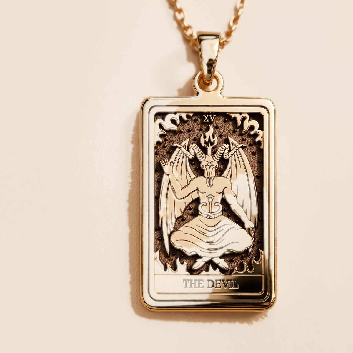 Devil Tarot Rider Waite Occult Amulet Necklace - 14K Solid Gold