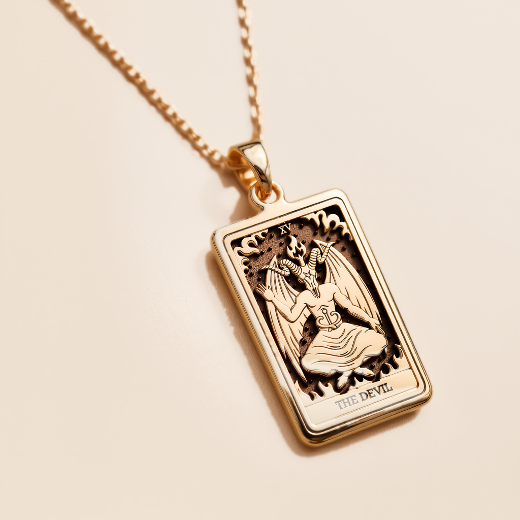 Devil Tarot Rider Waite Occult Amulet Necklace - 14K Solid Gold