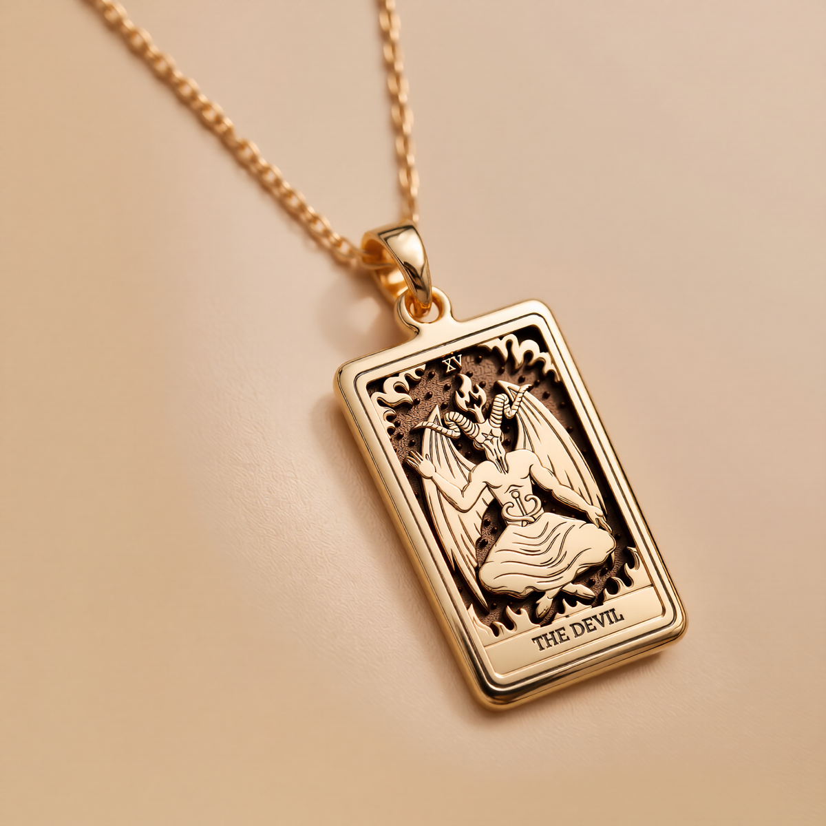 Devil Tarot Rider Waite Occult Amulet Necklace - 14K Solid Gold