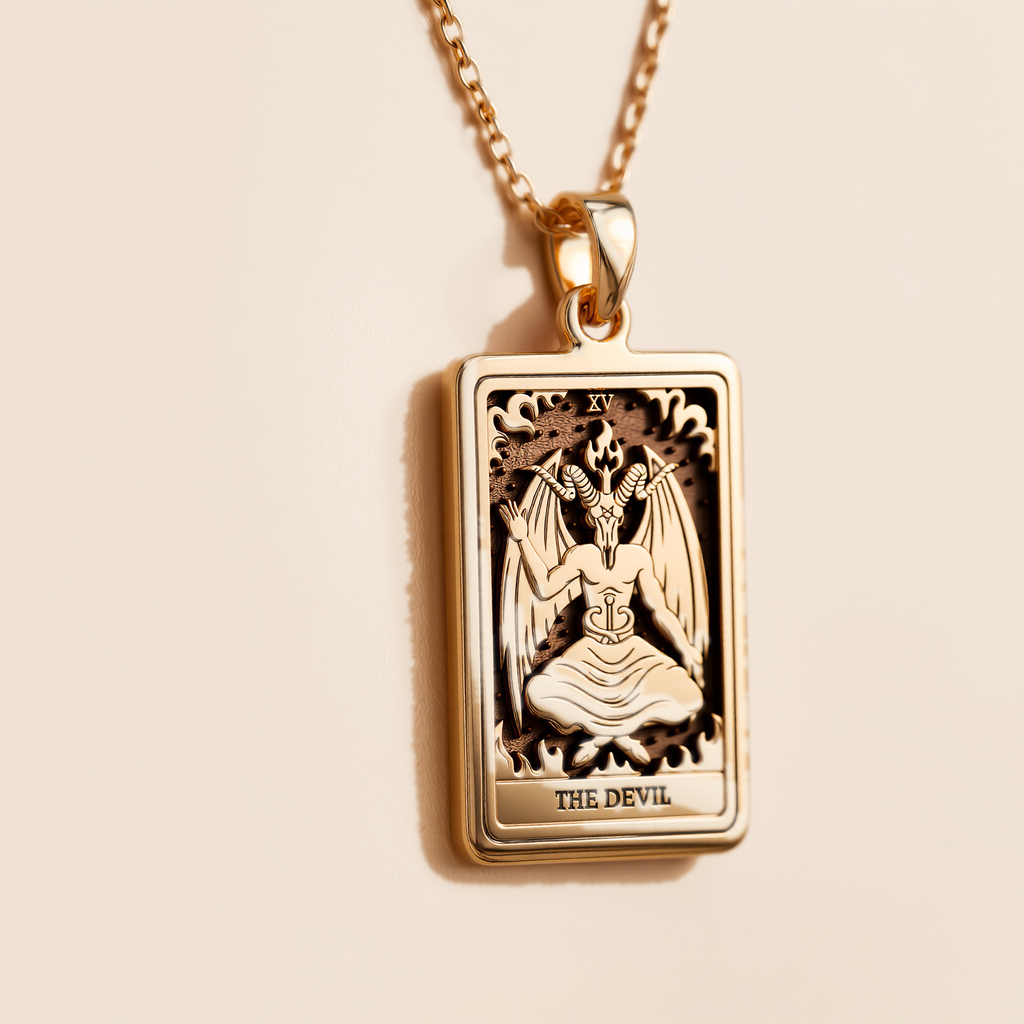 Devil Tarot Rider Waite Occult Amulet Necklace - 14K Solid Gold