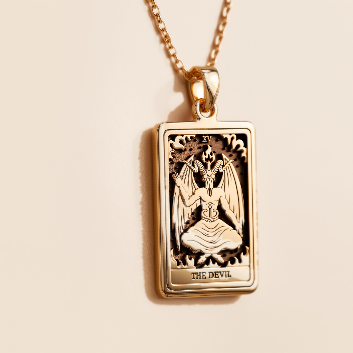 Devil Tarot Rider Waite Occult Amulet Necklace - 14K Solid Gold