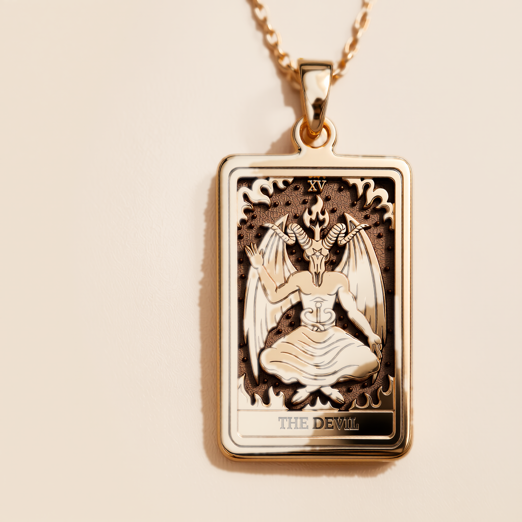 Devil Tarot Rider Waite Occult Amulet Necklace - 14K Solid Gold