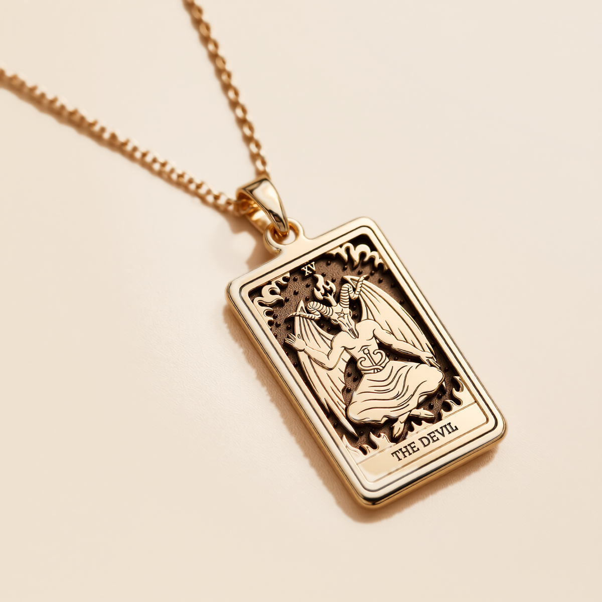 Devil Tarot Rider Waite Occult Amulet Necklace - 14K Solid Gold