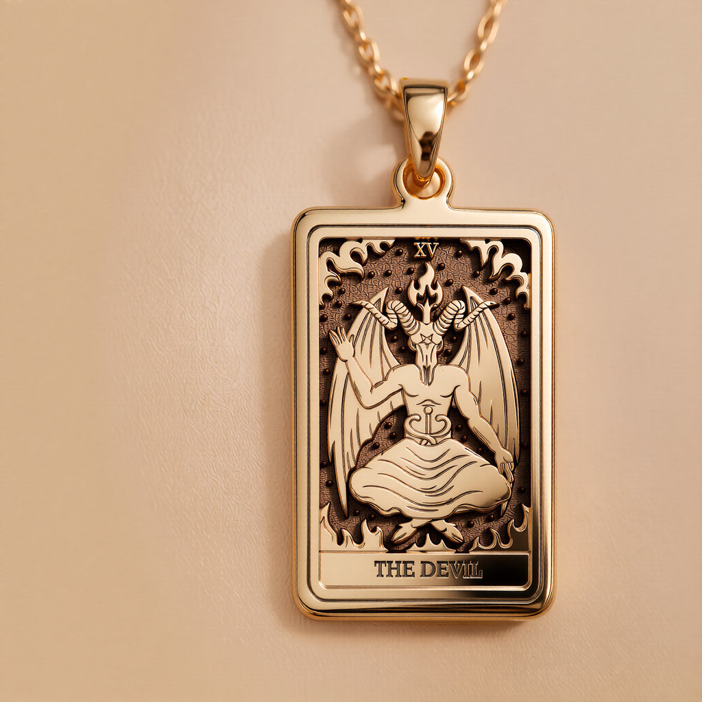 Devil Tarot Rider Waite Occult Amulet Necklace - 14K Solid Gold