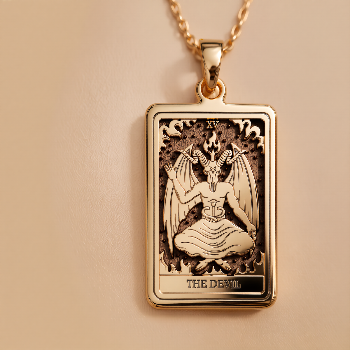 Devil Tarot Rider Waite Occult Amulet Necklace - 14K Solid Gold