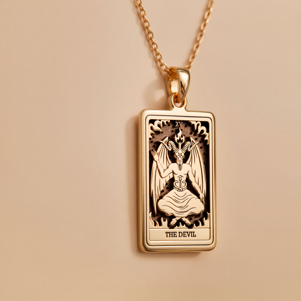 Devil Tarot Rider Waite Occult Amulet Necklace - 14K Solid Gold