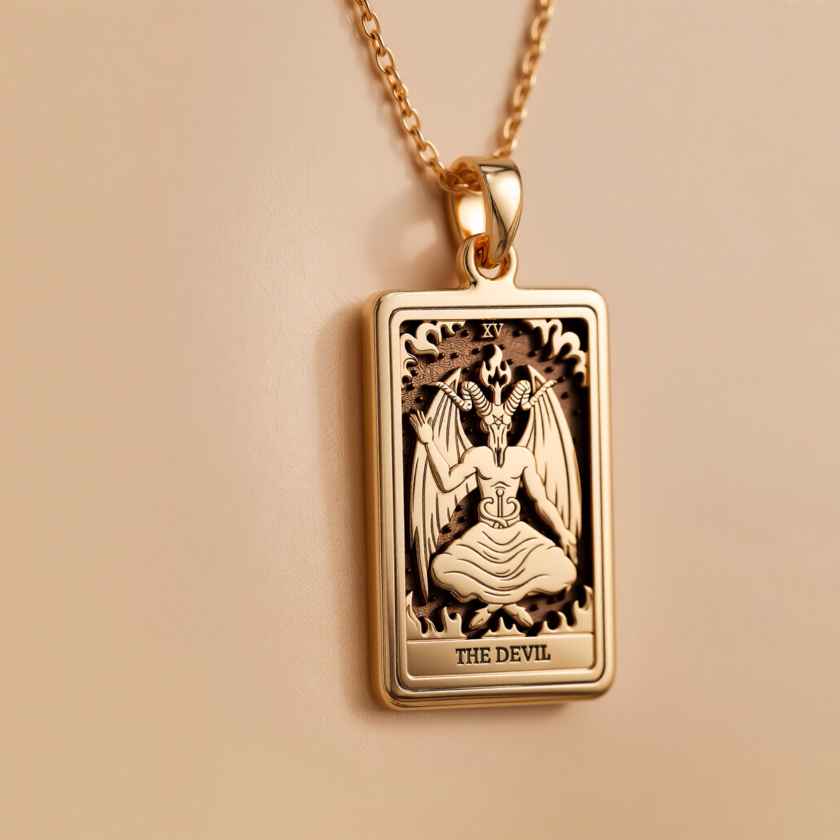 Devil Tarot Rider Waite Occult Amulet Necklace - 14K Solid Gold