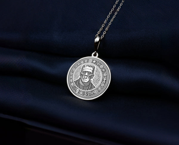 Frankenstein Pendant Necklace, Spooky Halloween Horror Jewelry • Authentic Gothic Collectible Gift for Fans, Cosplay & Unique Ghoul Style