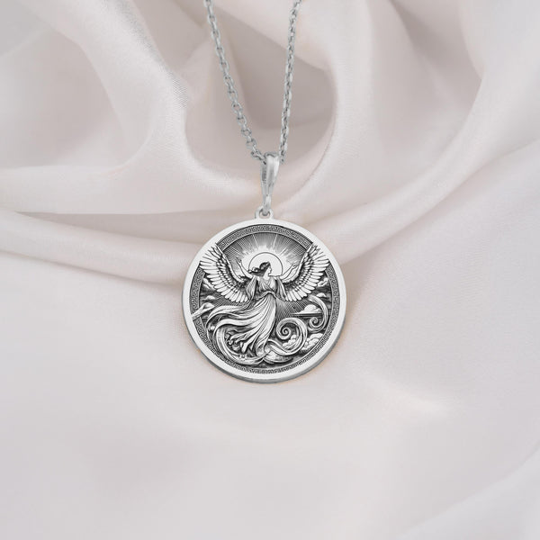 925 Sterling Silver Eos Goddess Necklace winged goddess designs inspired by Greek mythology. This celestial jewelry symbolizes light, hope, femininity, and renewal, making it perfect for women as a unique gift for birthdays, anniversaries.